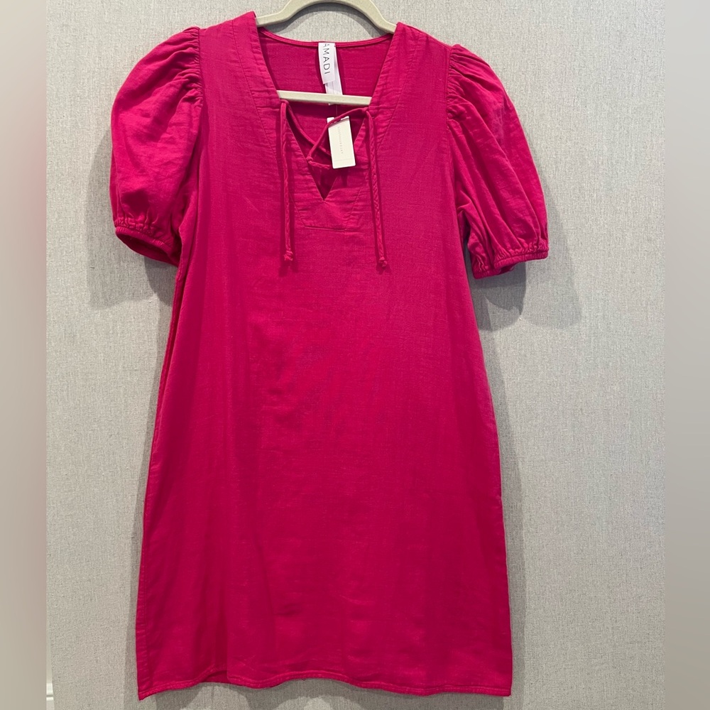 Anthropologie Amadi Pink Puff Short Sleeve Dress - Picture 2 of 3